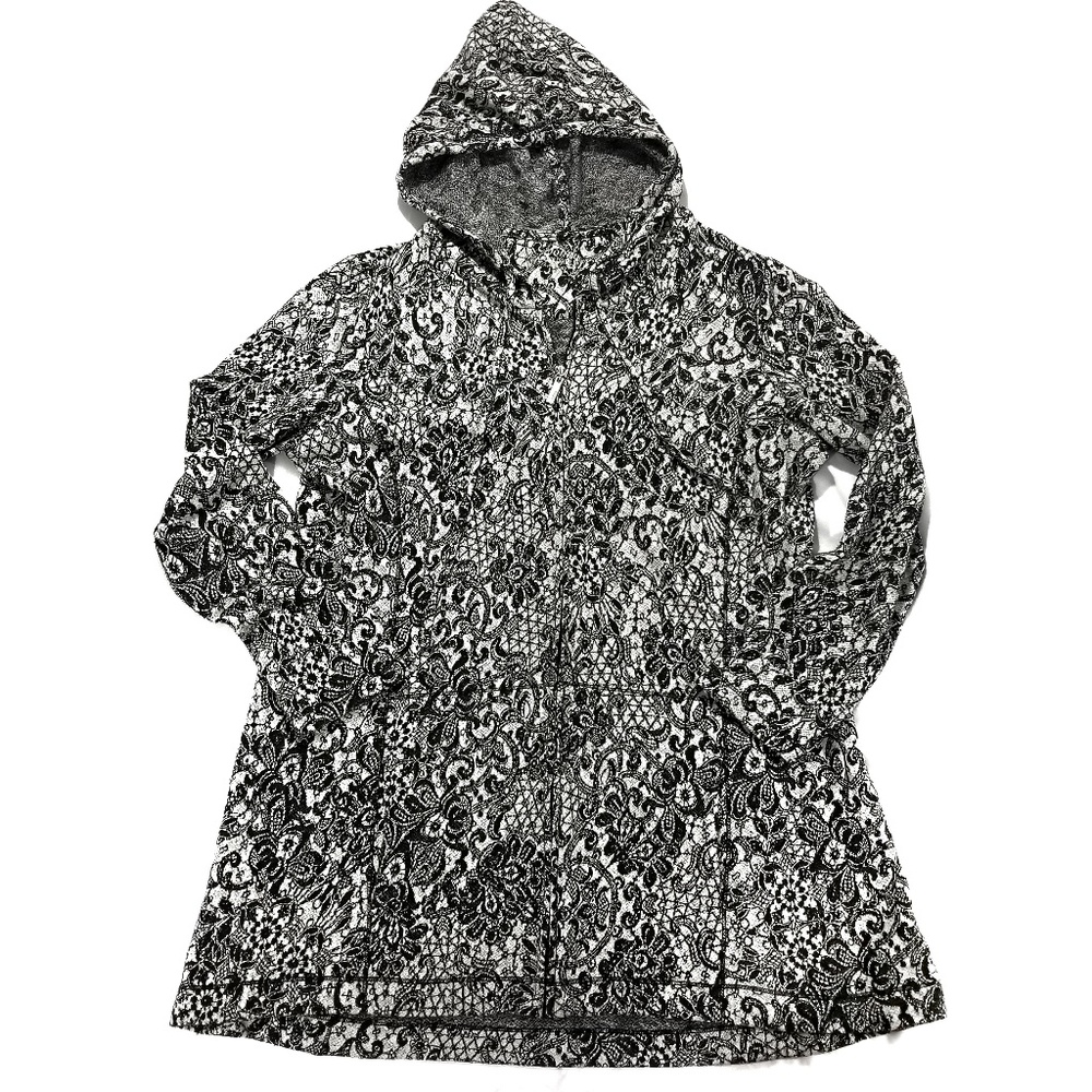 Soma Black and White Floral Zip up Hoodie Medium